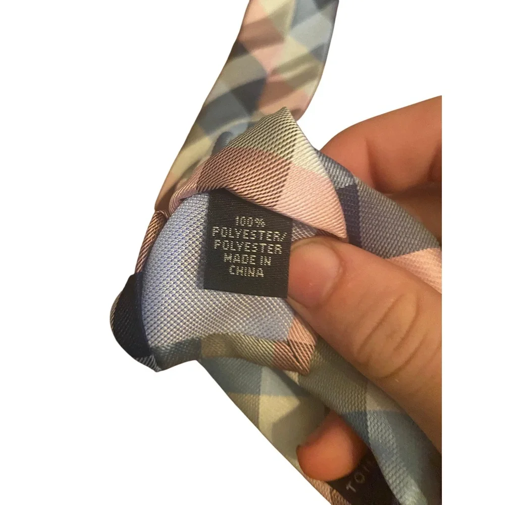 Tommy Hilfiger Boys Zipper Tie Blue Pink White Plaid Pre-Tied Adjustable Necktie